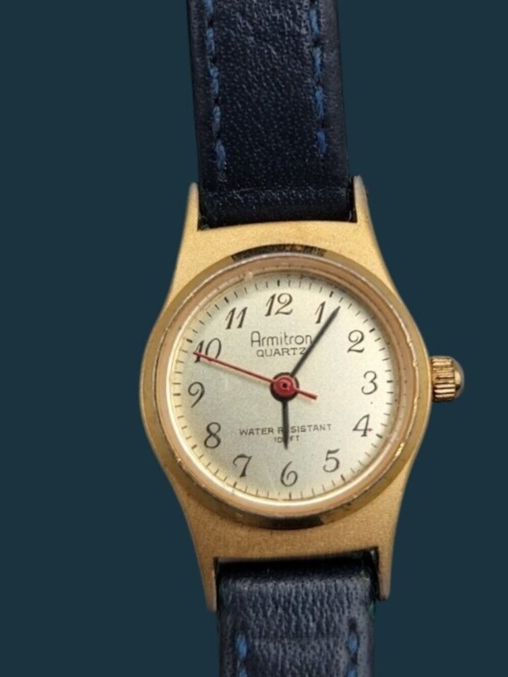 Vintage Armitron Ladies Petite Quartz Watch 6.75" Blue Leather Band 19mm - Picture 3 of 15